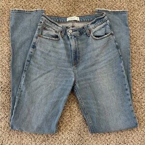 Abercrombie and Fitch 90s slim straight ultra high-rise, criss-cross denim jeans